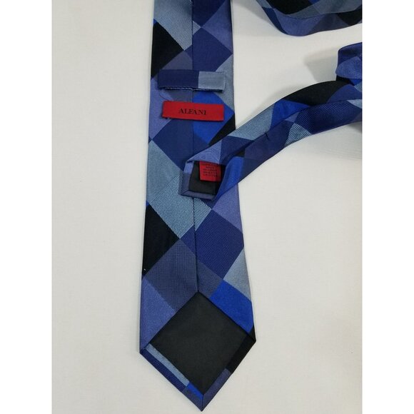 Alfani Mens Silk Blue Geometric Pattern Necktie 3" X 59" - Picture 3 of 6